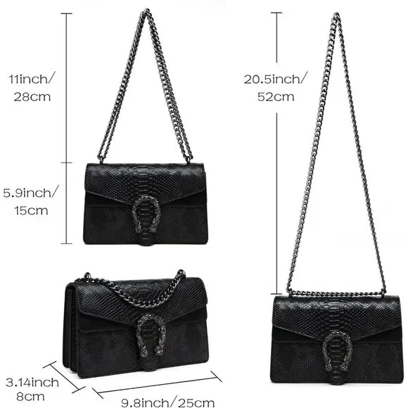 Snake Print Leather Blue Crossbody Bag for Women Chain Strap and Clutch Style - Picture 3 of 7